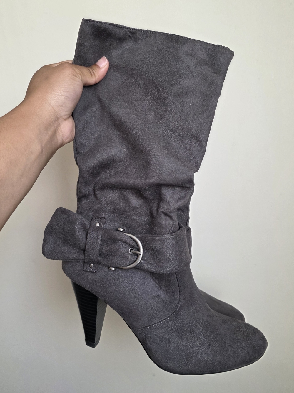Apt. 9 Gray Suede Mid-Calf Heeled Boots